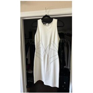 VINTAGE 90s BRUNO DULUC Sexy Cocktail Dress Contrast Stitch Design in Cream/ S